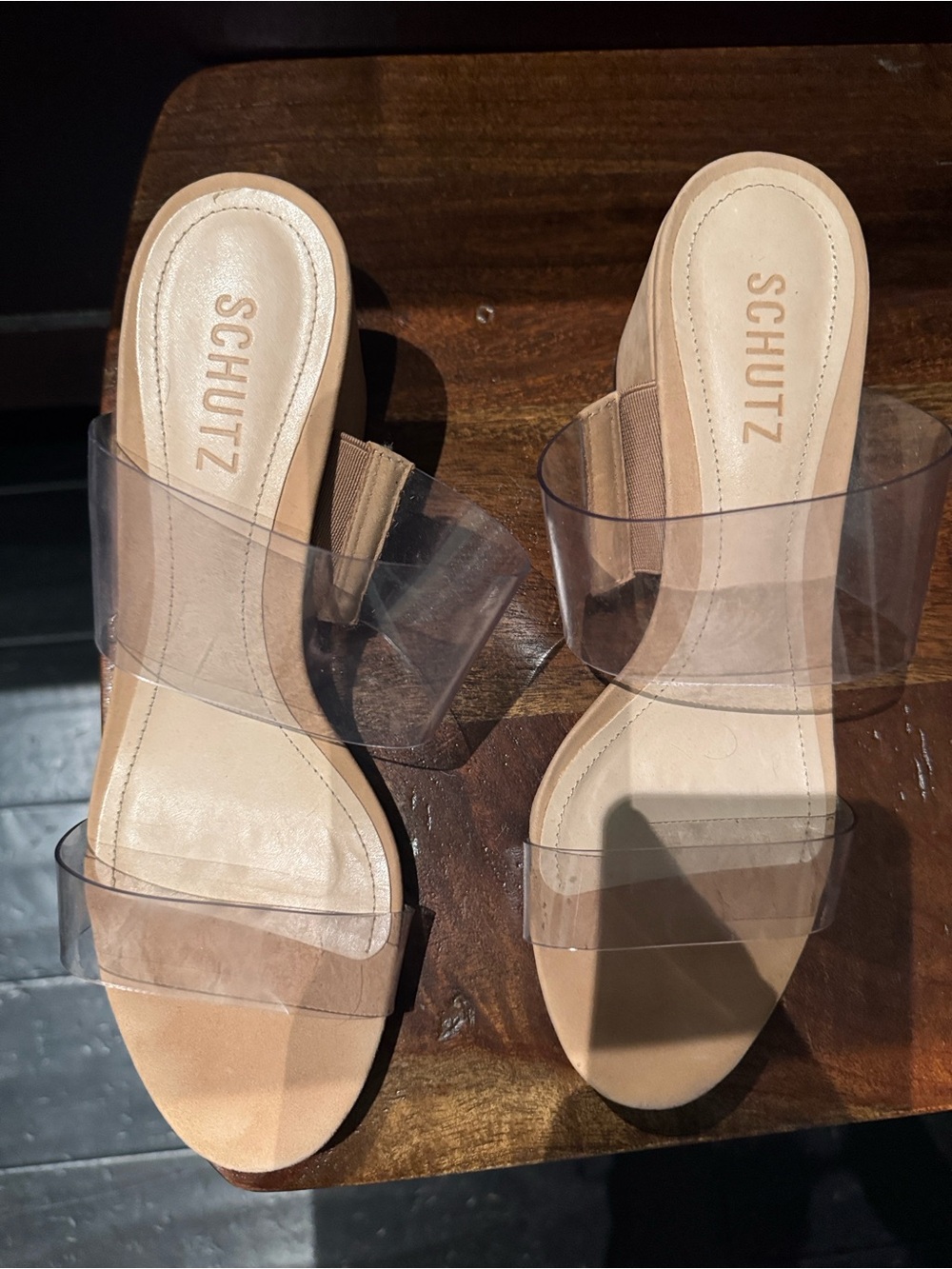 SCHUTZ Clear Strap Nude Slide Mules